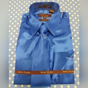 HENRI PICARD MENS ROYAL SATIN COMBO SLIM FIT SHRT. SS100